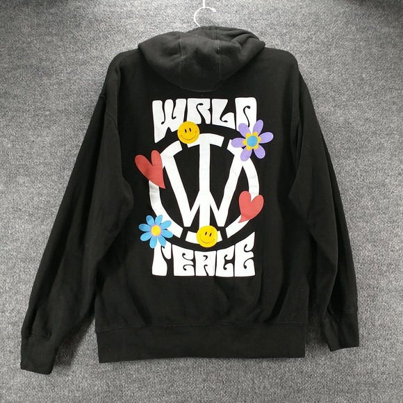 WRLDINVSN Mens World Peace Pullover Graphic Hoodie Black Medium Cotton - Picture 5 of 11